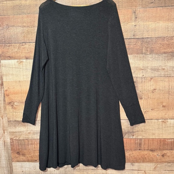 Eileen Fisher Charcoal Gray Knit Jersey Long Sleeve A-Line Dress size Large - Picture 2 of 6